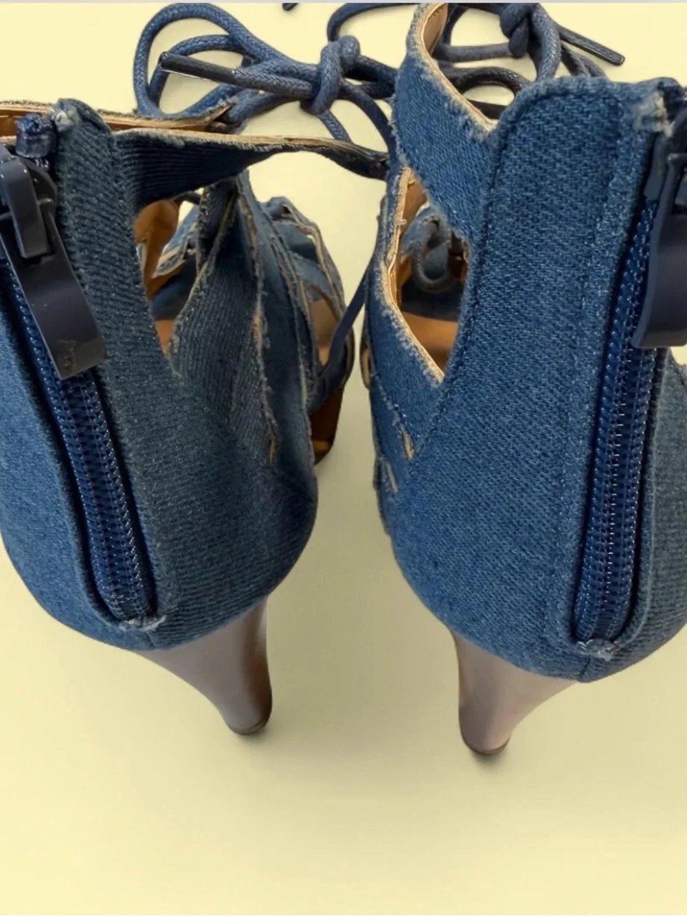TOP Moda Denim Lace-Up Strappy Heels in Blue